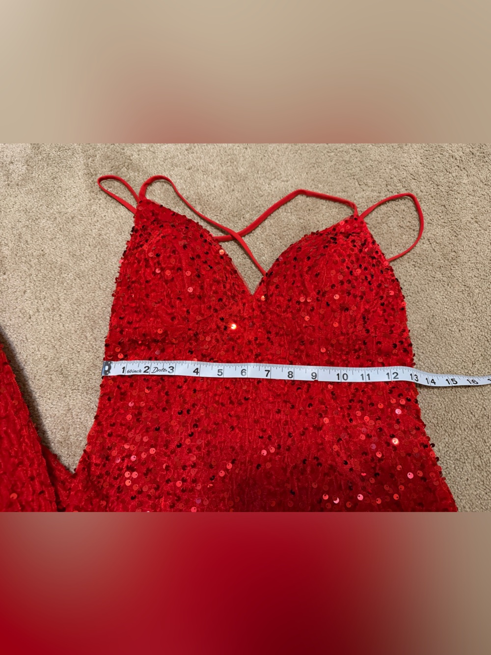 Red Sequin V-Neck Evening Gown - Picture 11 of 12
